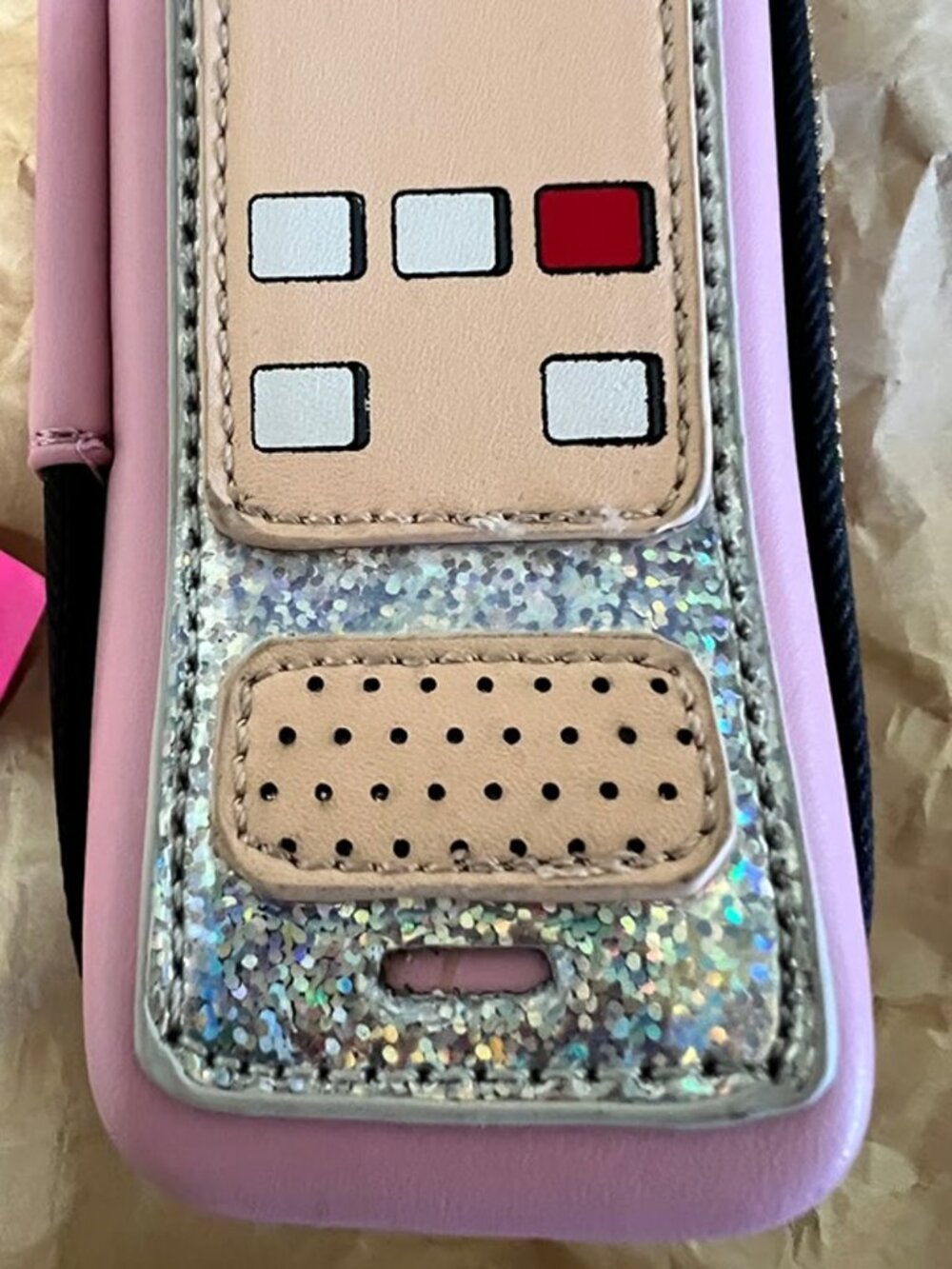 Betsey Johnson Call Me Iconic Pink Glitter Phone Wristlet Clutch - Picture 2 of 7